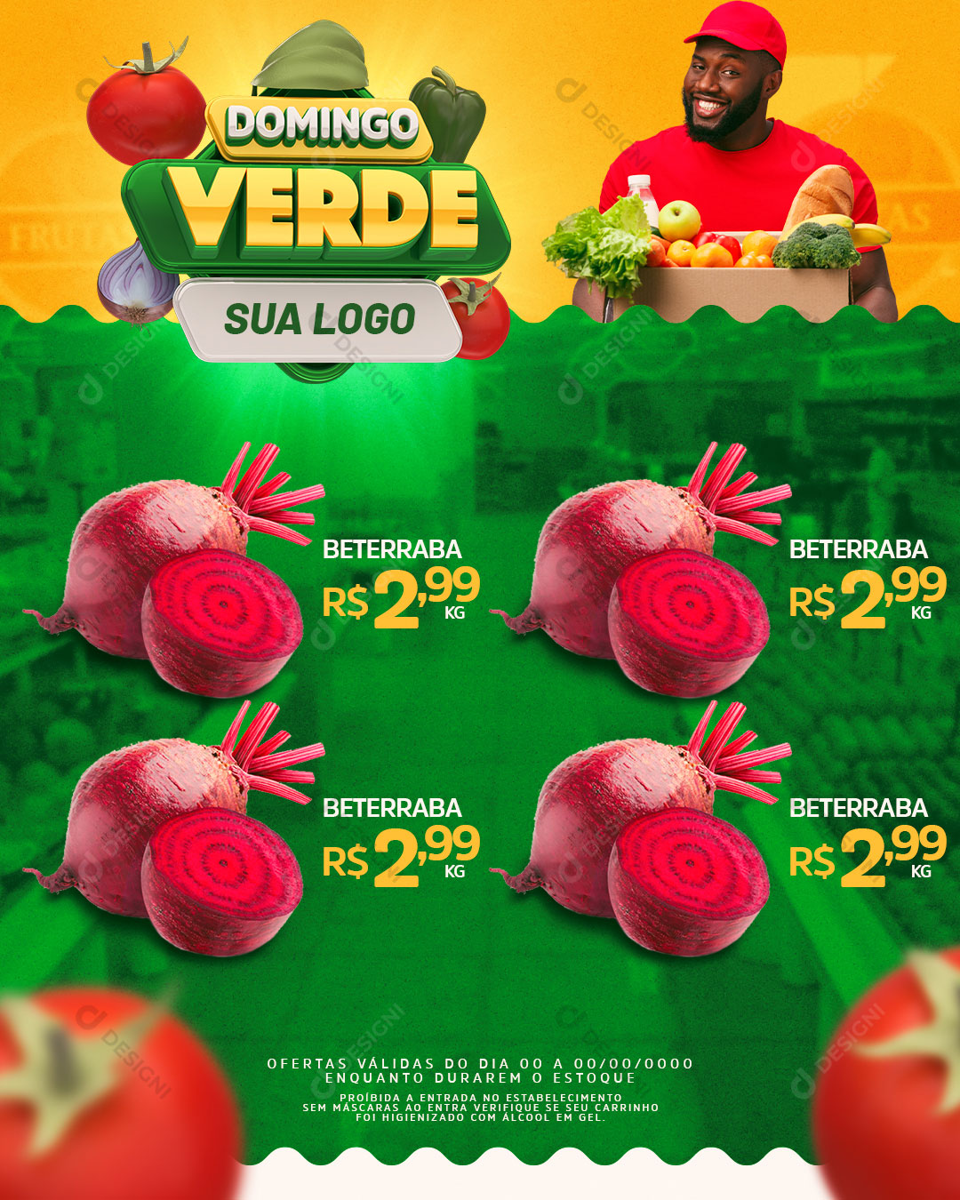 Post Feed Hortifruti Domingo Verde Produto Social Media PSD Editável