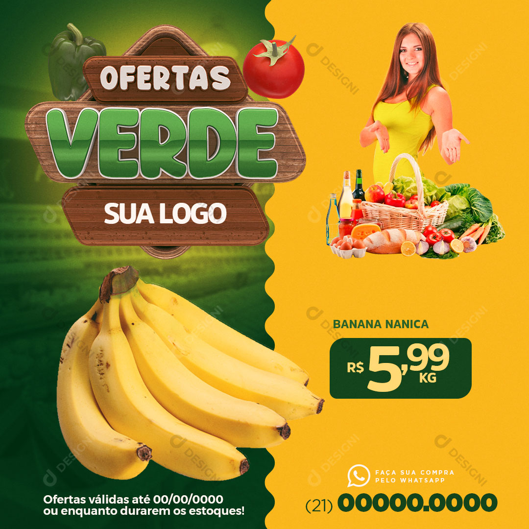 Post Hortifruti Oferta Verde Produto Social Media PSD Editável
