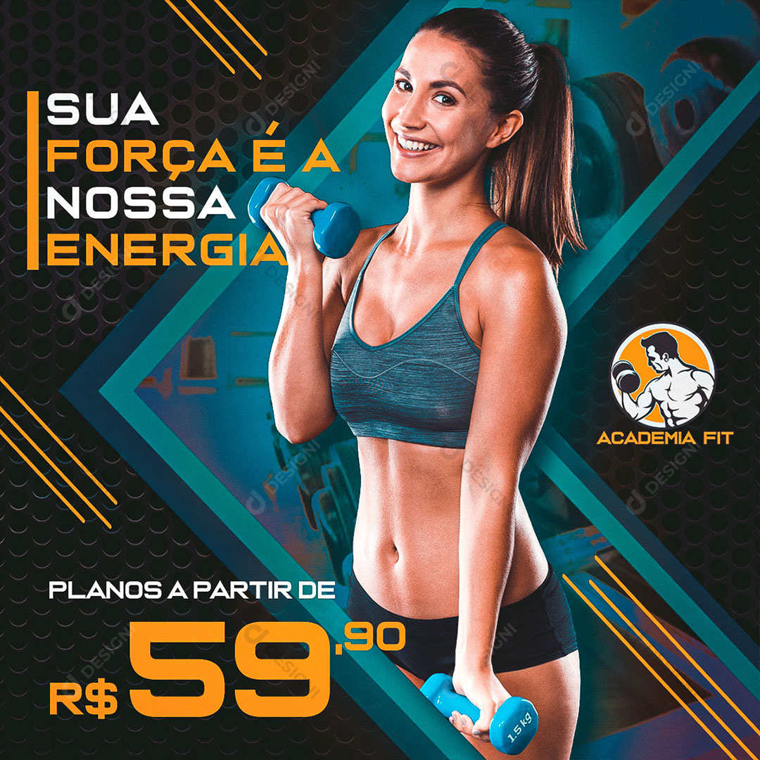 Post Academia Sua Força é a Nossa Energia Social Media PSD Editável