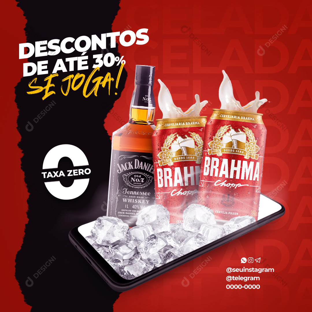 Descontos Bebidas Alcoólicas Cervejas e Whisky Social Media PSD Editável