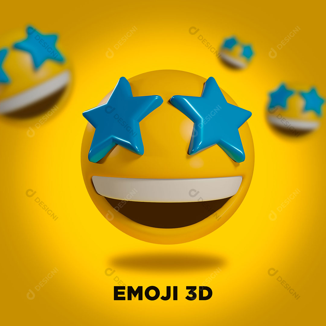 Emoji 3D Sorrindo Com Estrelas Para Composição PSD