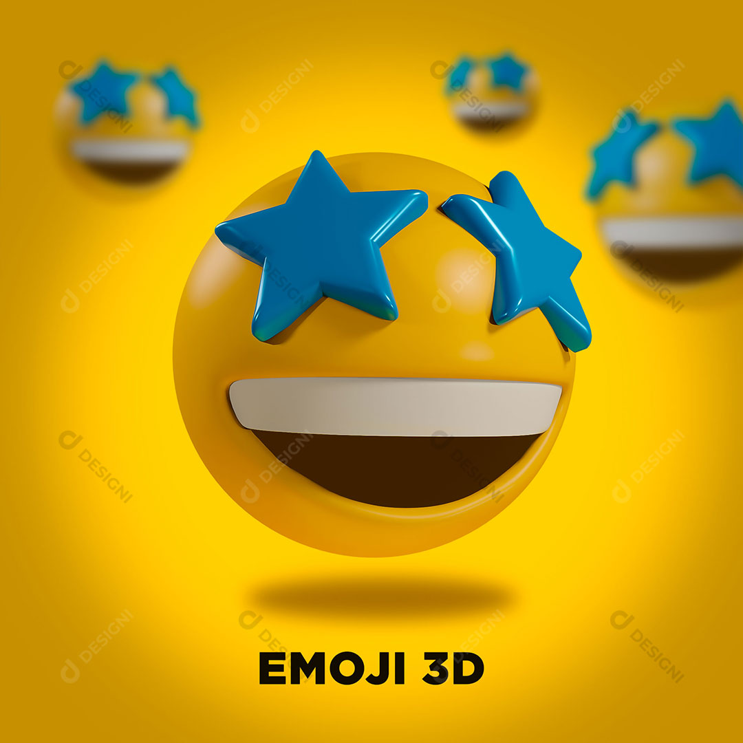 Emoji 3D Sorrindo Com Estrelas Para Composição PSD