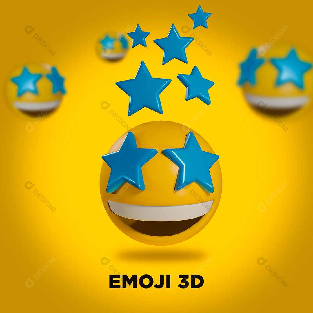 Emoji 3D Sorrindo Com Estrelas Para Composição PSD