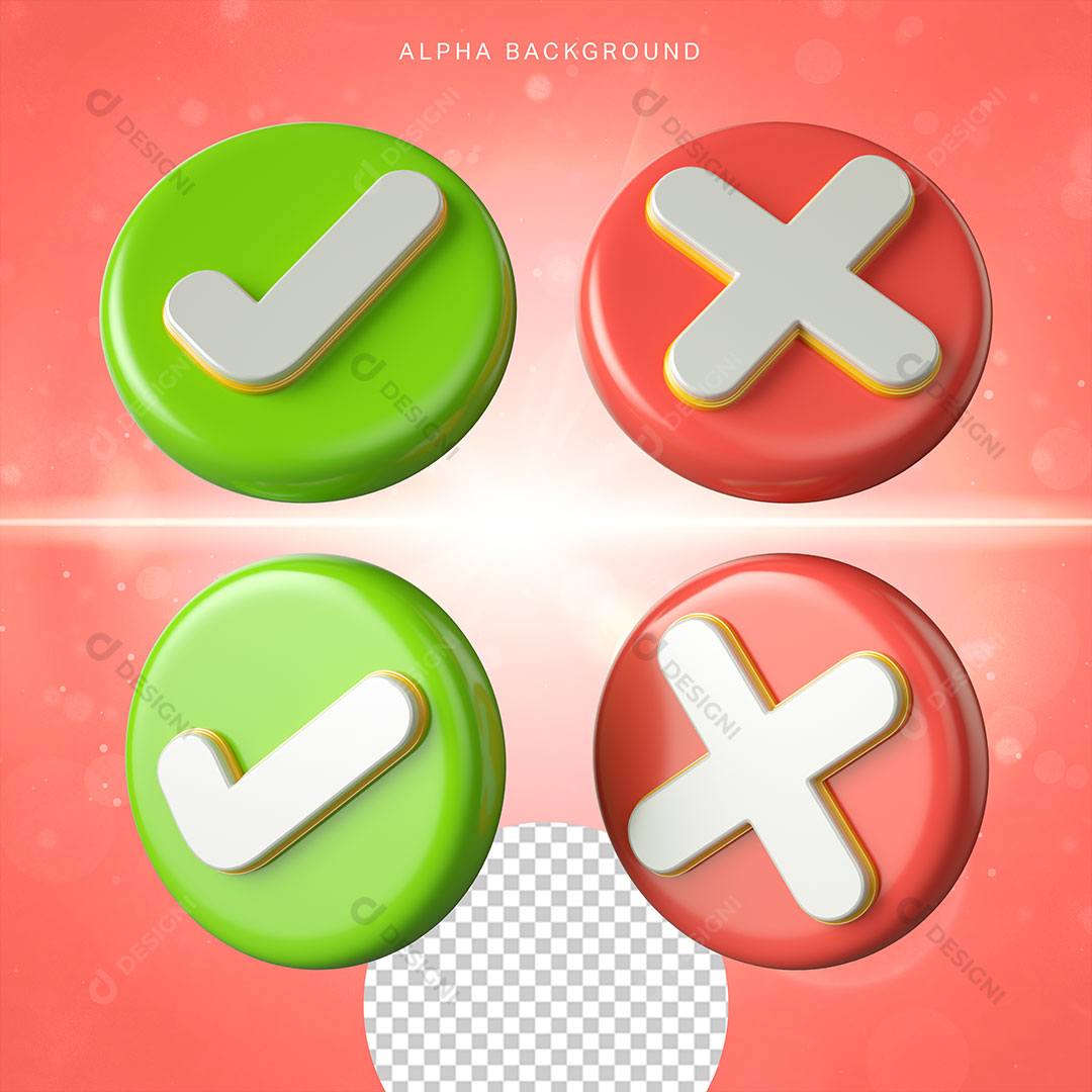 Certo e Errado Ícones 3D Elemento Para Composição PSD