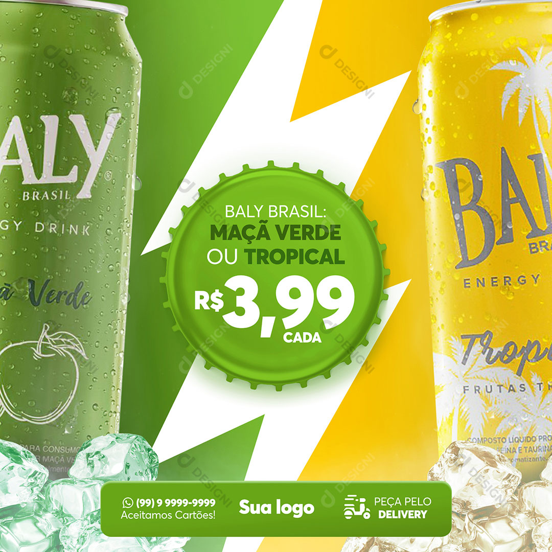 Energético Baly Brasil Social Media PSD Editável Bares Bebidas