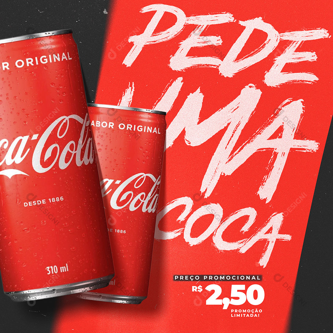 Refrigerante Coca Cola Lata Social Media PSD Editável Bares Bebidas