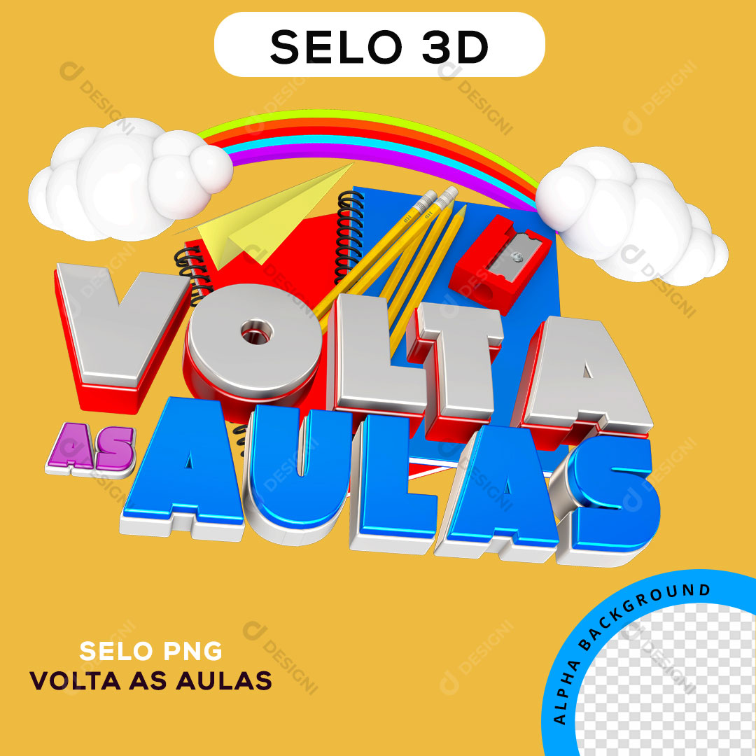 Volta às Aulas Selo 3D Para Composição PNG Transparente