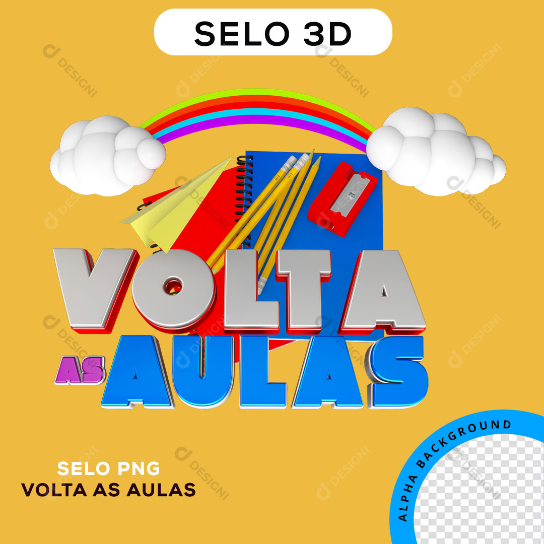 Volta às Aulas Selo 3D Para Composição PNG Transparente
