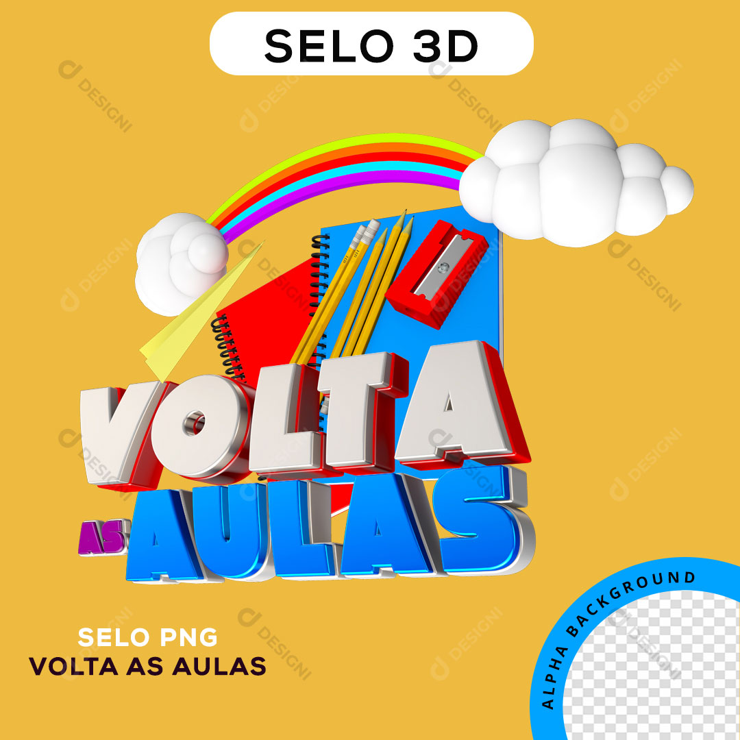 Volta às Aulas Selo 3D Para Composição PNG Transparente