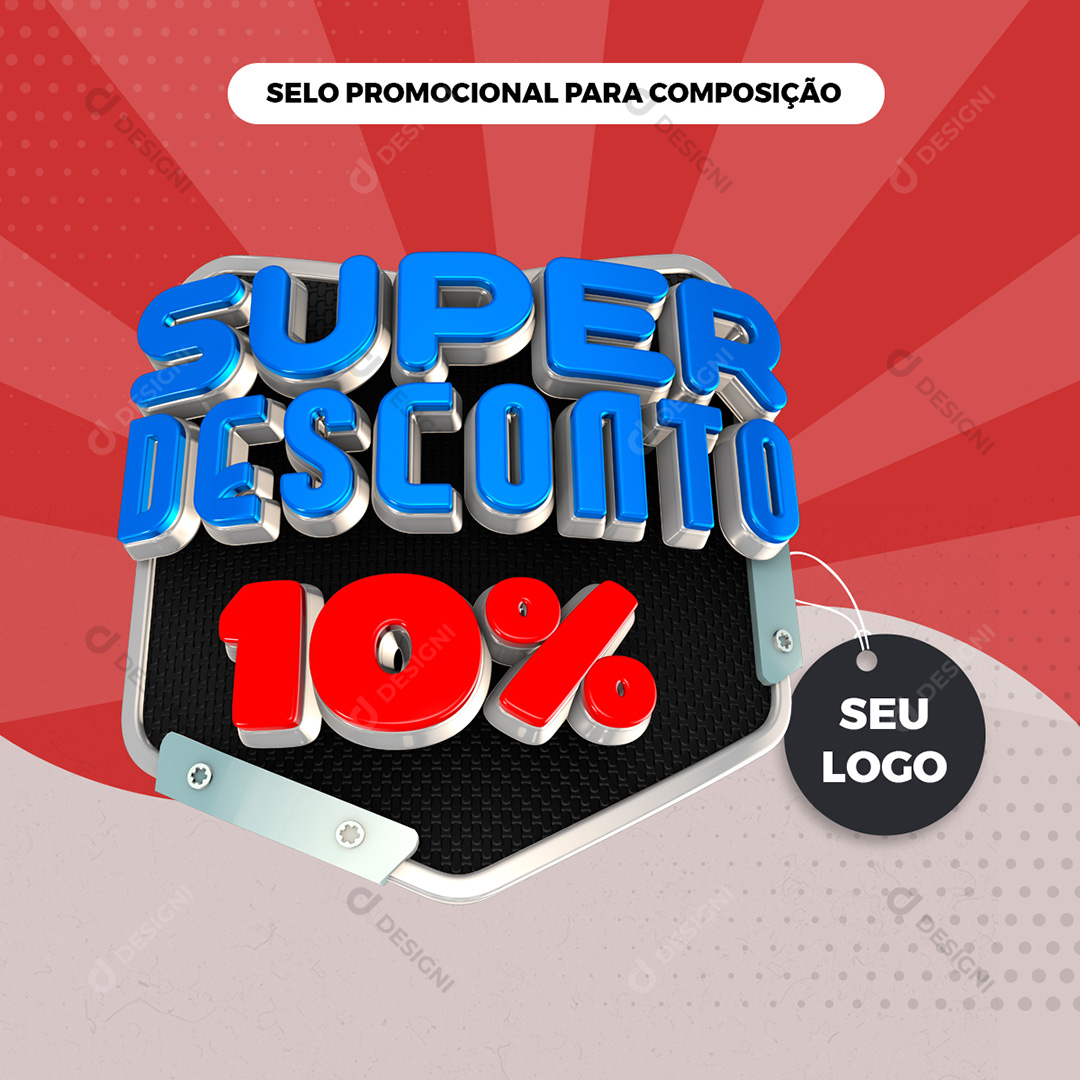 Selo 3D Super Desconto 10% PSD Texto Editável
