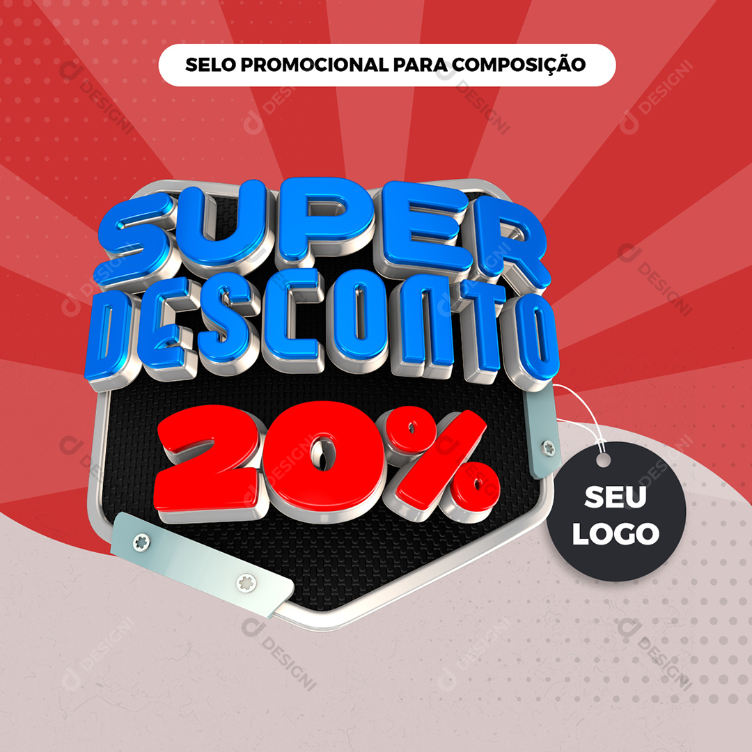 Selo 3D Super Desconto 20% Elementos PSD Texto Editável