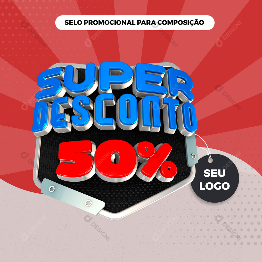Selo 3D Super Desconto 50% Elementos PSD Texto Editável