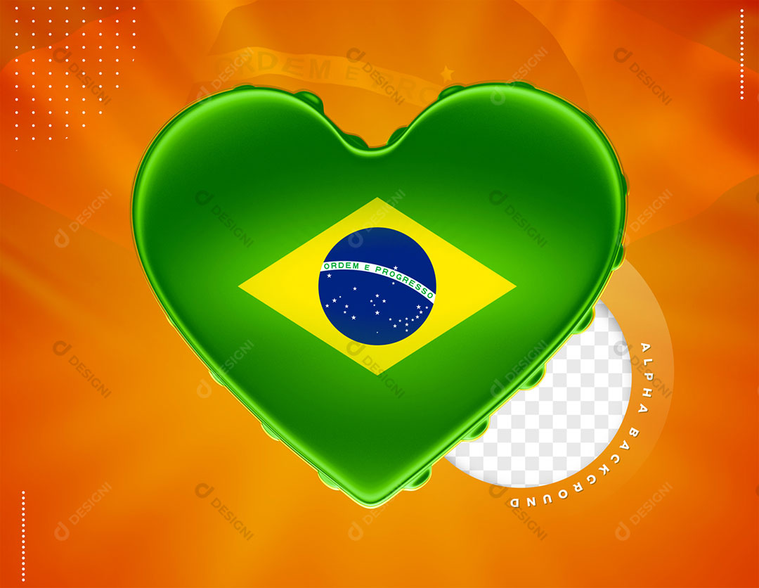 Coração Verde Brasil Elemento 3D Para Composição PSD Editável