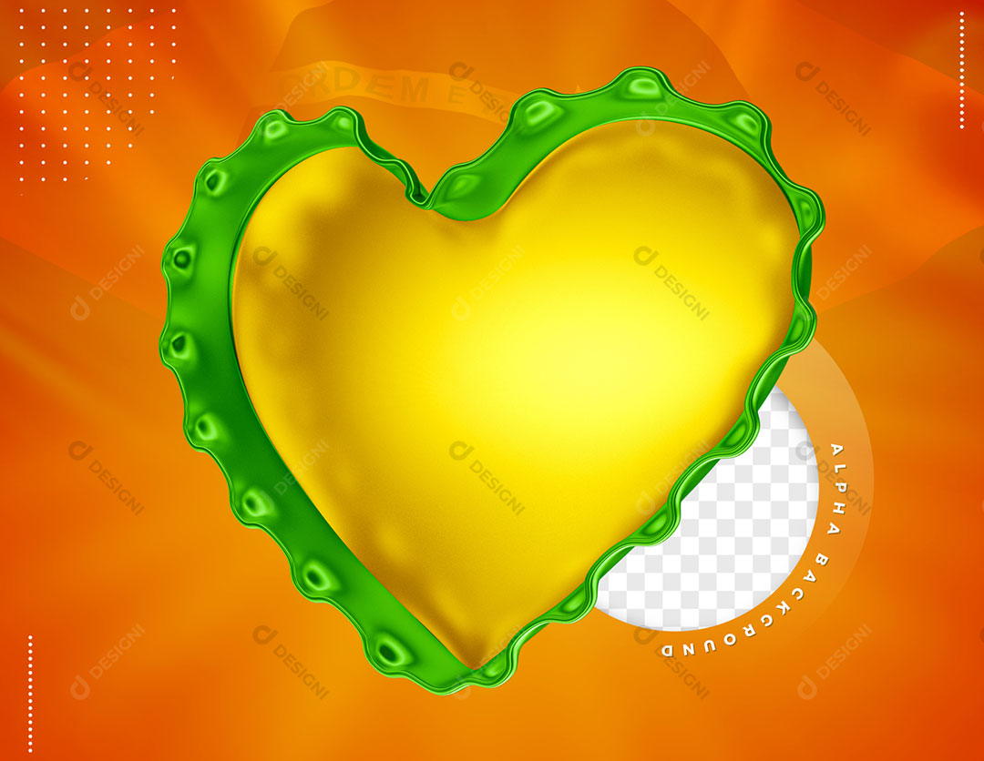 Coração Amarelo Com Bordas Verde Elemento 3D Para Composição PSD