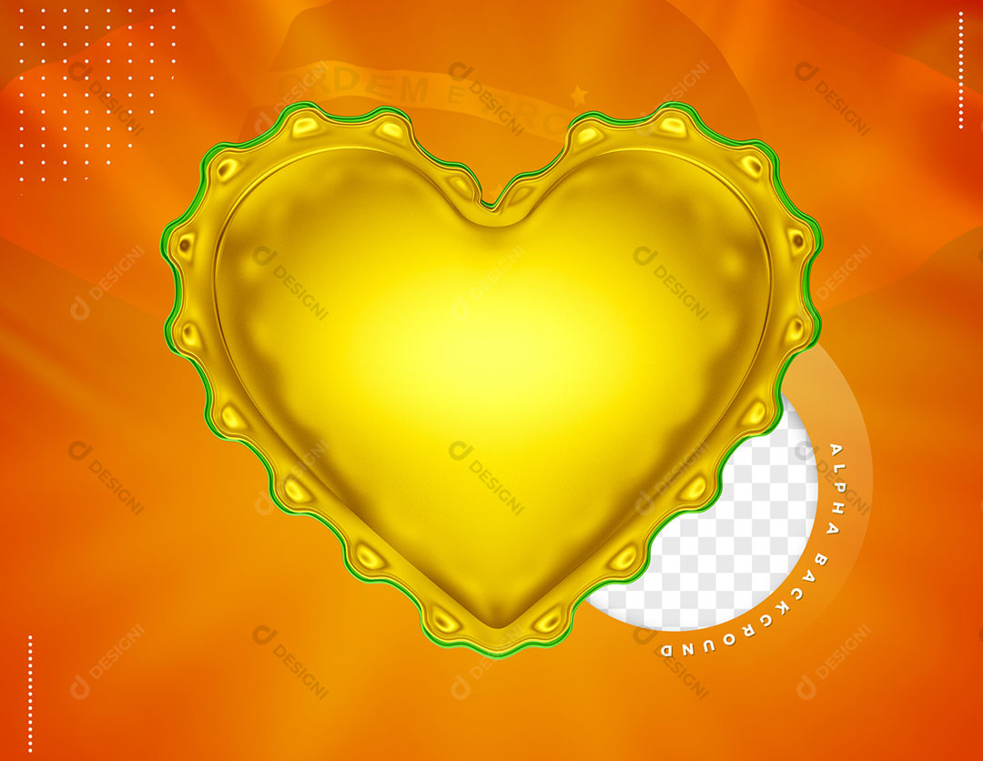 Coração Amarelo Com Bordas Verde Elemento 3D Para Composição PSD