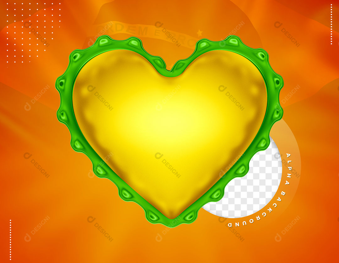 Coração Amarelo Com Bordas Verde Elemento 3D Para Composição PSD