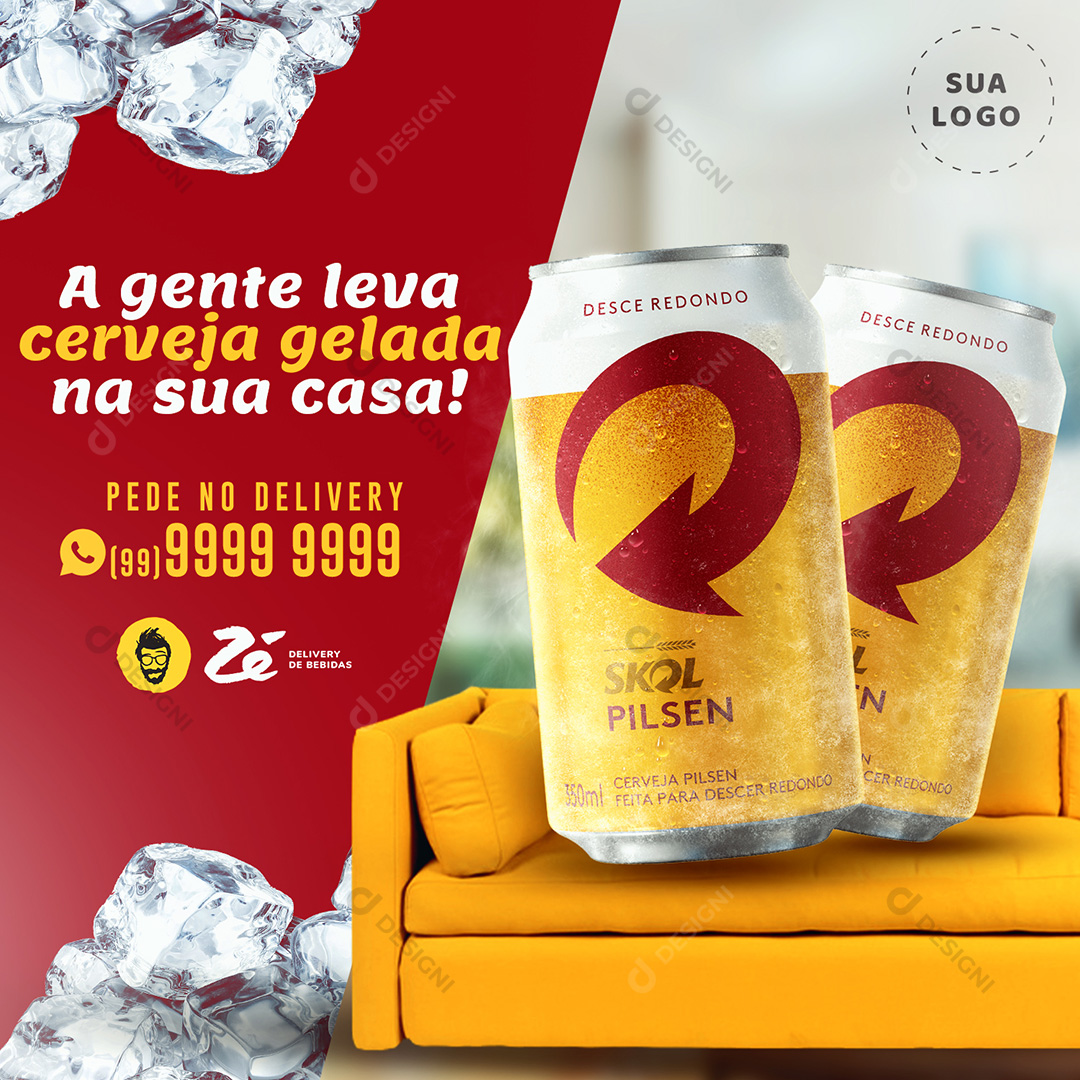 Delivery de Bebidas A gente Leva Cerveja Gelada na Sua Casa Social Media PSD Editável