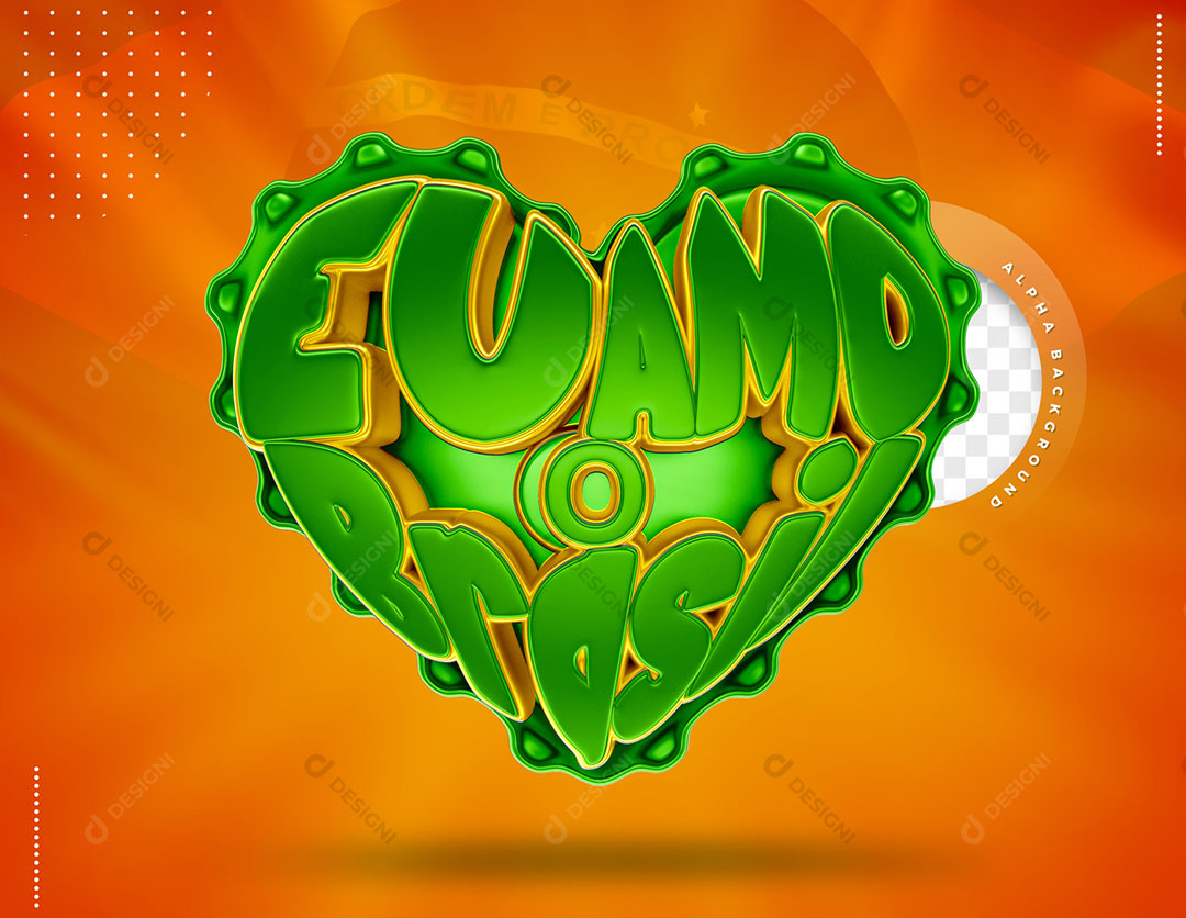 Coração Eu Amo o Brasil Elemento 3D Para Composição PSD