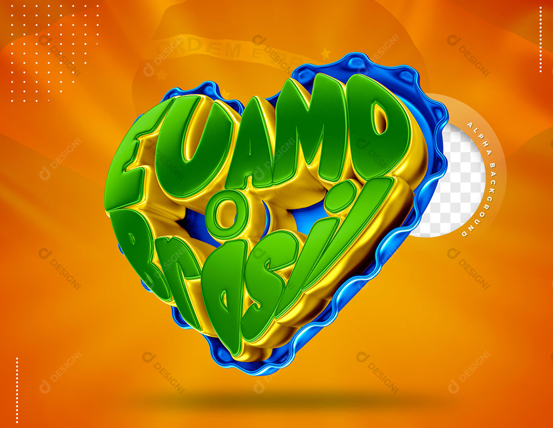 Coração Eu Amo o Brasil Elemento 3D Para Composição PSD