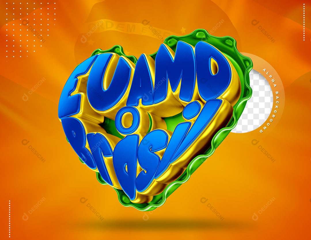 Coração Eu Amo o Brasil Elemento 3D Para Composição PSD