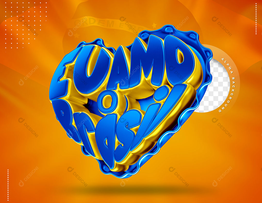 Coração Eu Amo o Brasil Elemento 3D Para Composição PSD