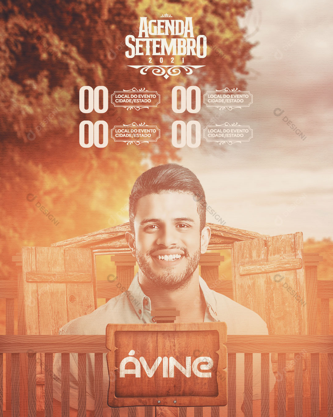 Post Flyer Show Evento Agenda Setembro Artista Ávine Social Media PSD Editável