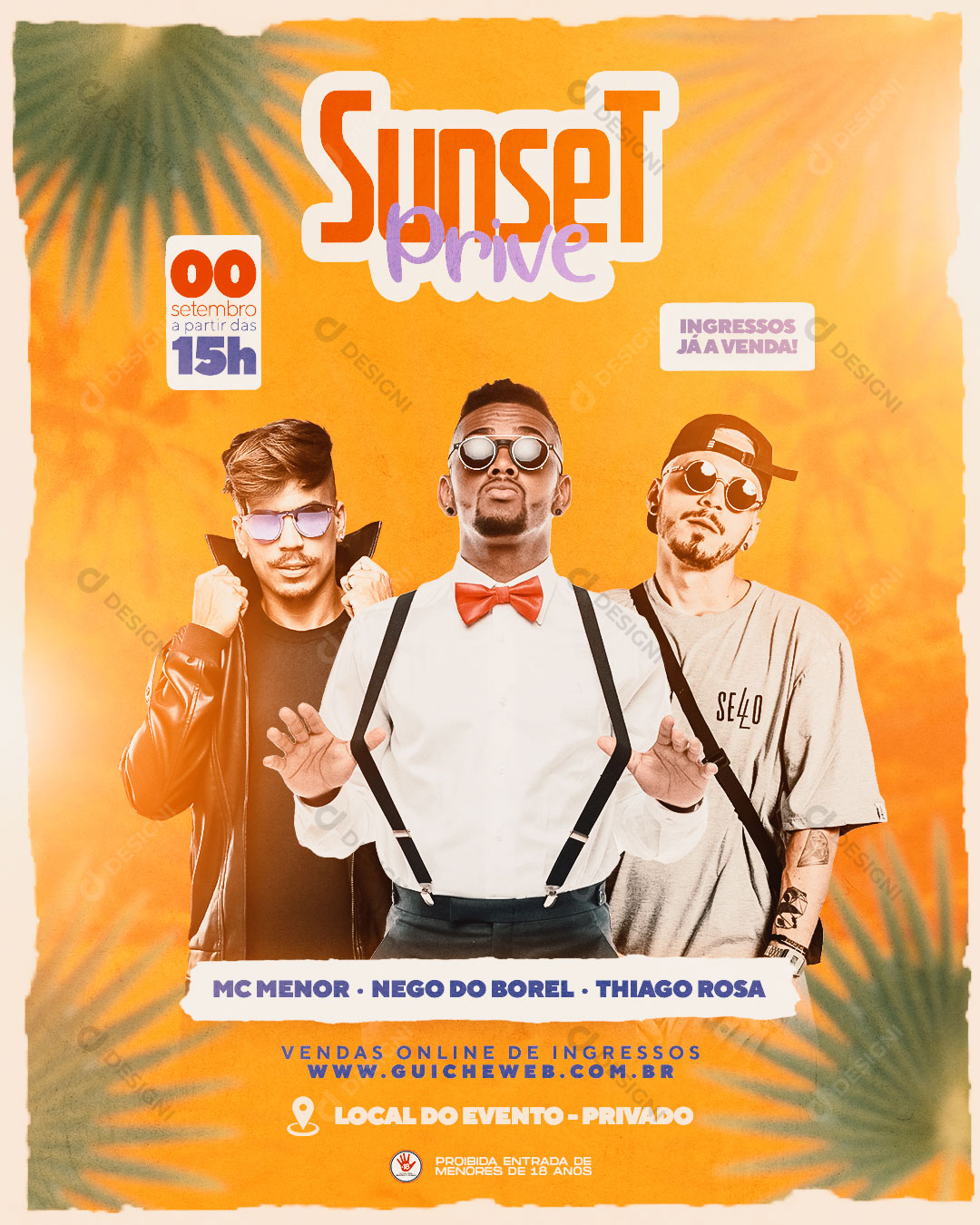 Post Flyer Show Evento Sunset Prive Artistas Social Media PSD Editável