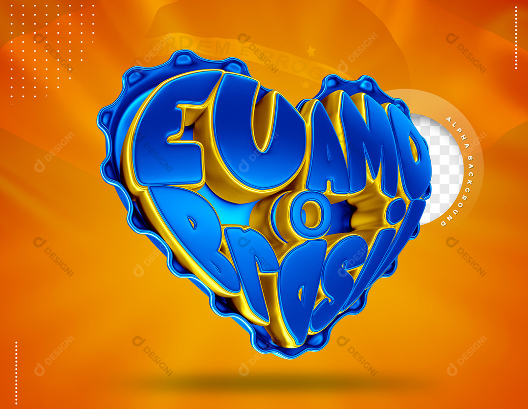 Coração Eu Amo o Brasil Elemento 3D Para Composição PSD