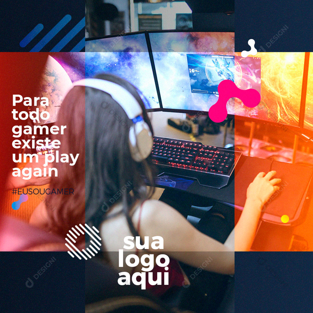 Post Gamer Para Todo Gamer Existe um Play Again Social Media PSD Editável