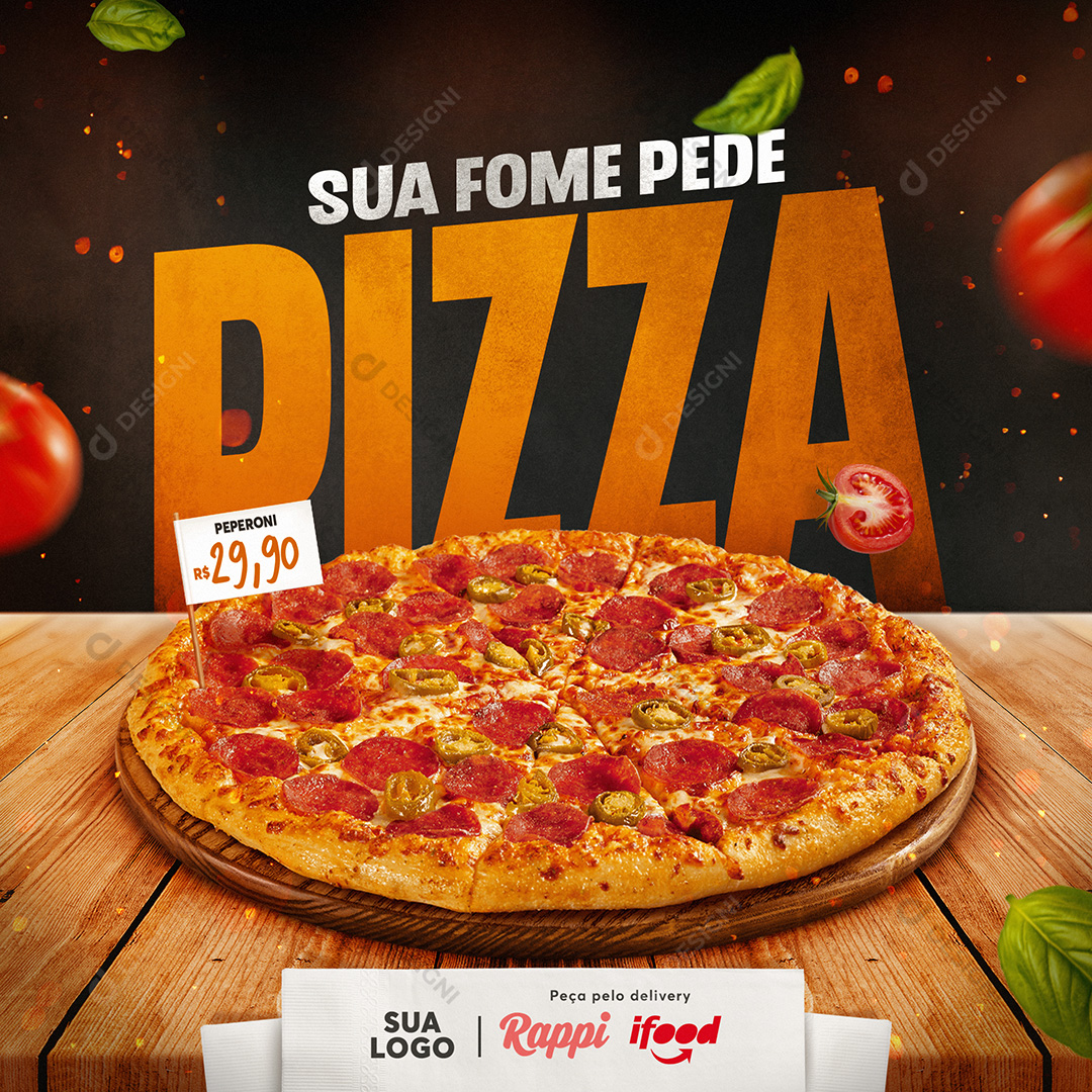 Sua Fome Pede Pizza Social Media PSD Editável