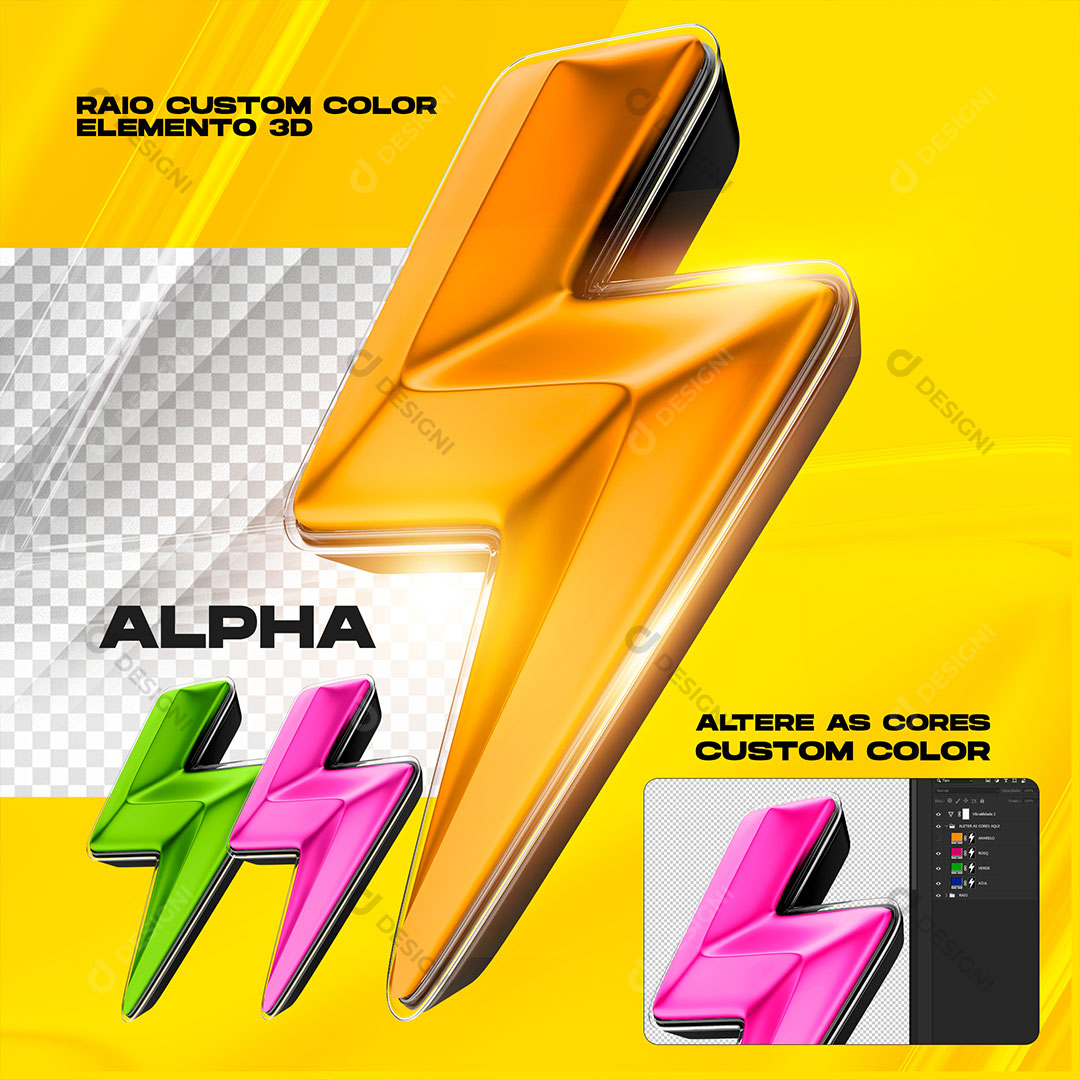 Raio Elemento 3D Para Composição Edição de Cores PSD Editável
