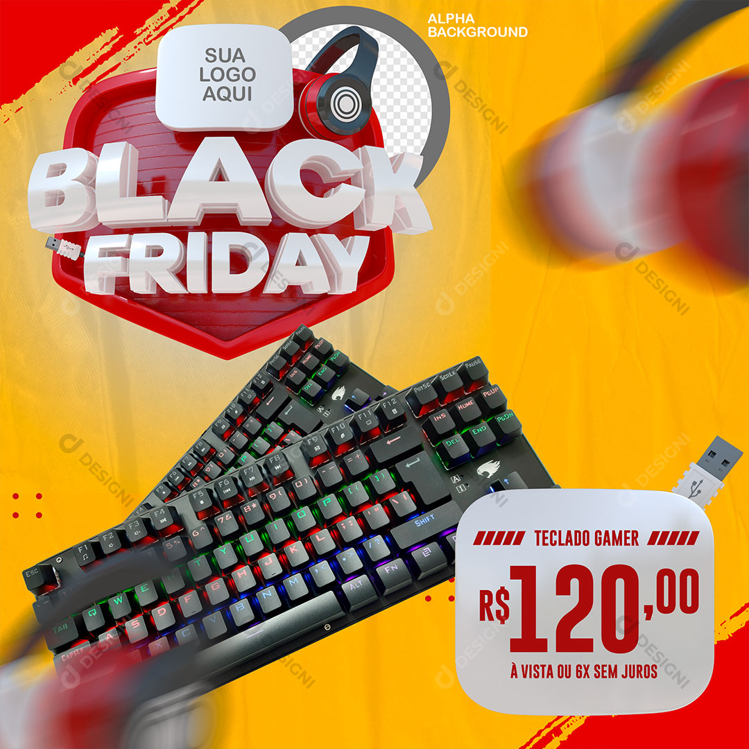 Post Loja Black Friday Teclado Gamer Social Media PSD Editável