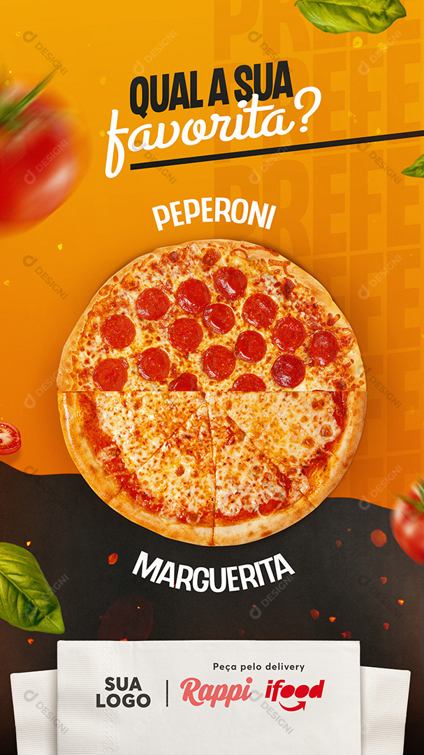 Pizza Qual a Sua Favorita Stories Social Media PSD Editável