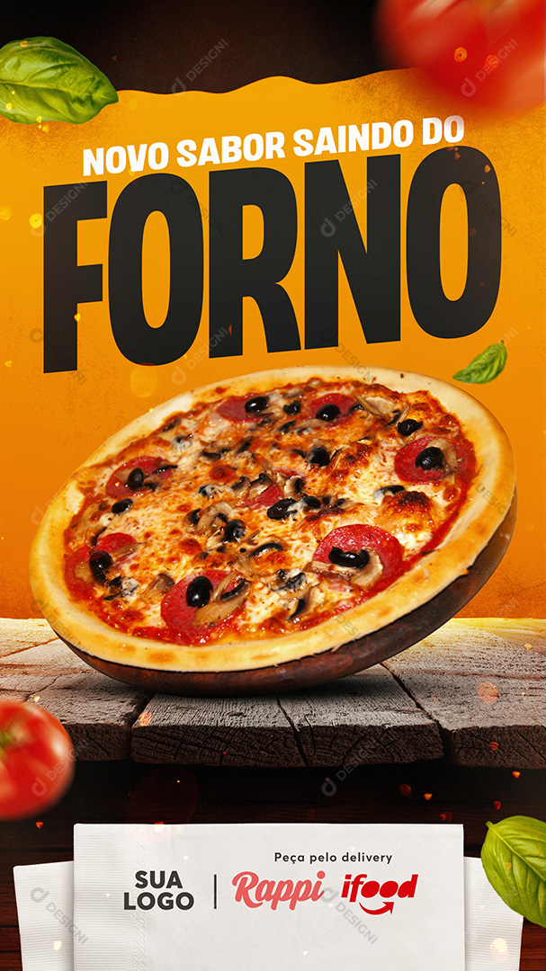 Novo Sabor Saindo do Forno Pizza Stories Social Media PSD Editável