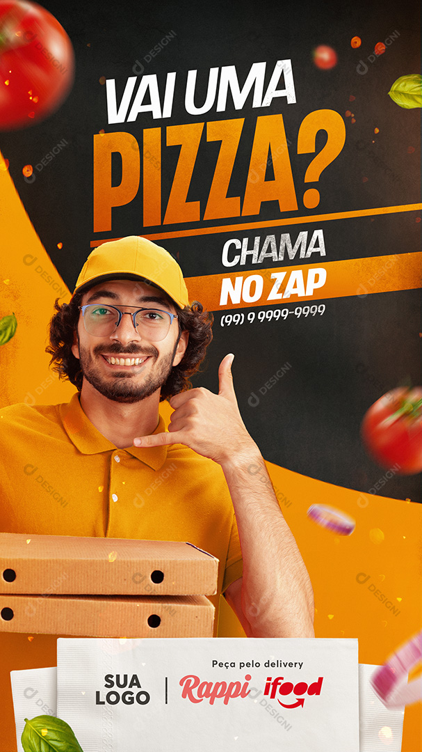 Vai Uma Pizza Delivery Stories Social Media PSD Editável