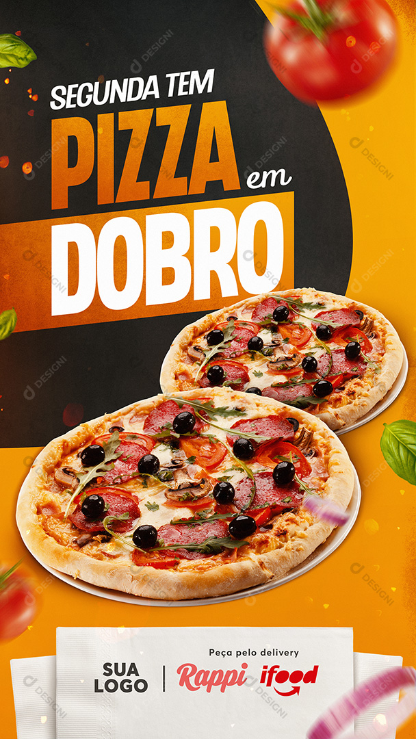 Segunda Tem Pizza em Dobro Stories Social Media PSD Editável
