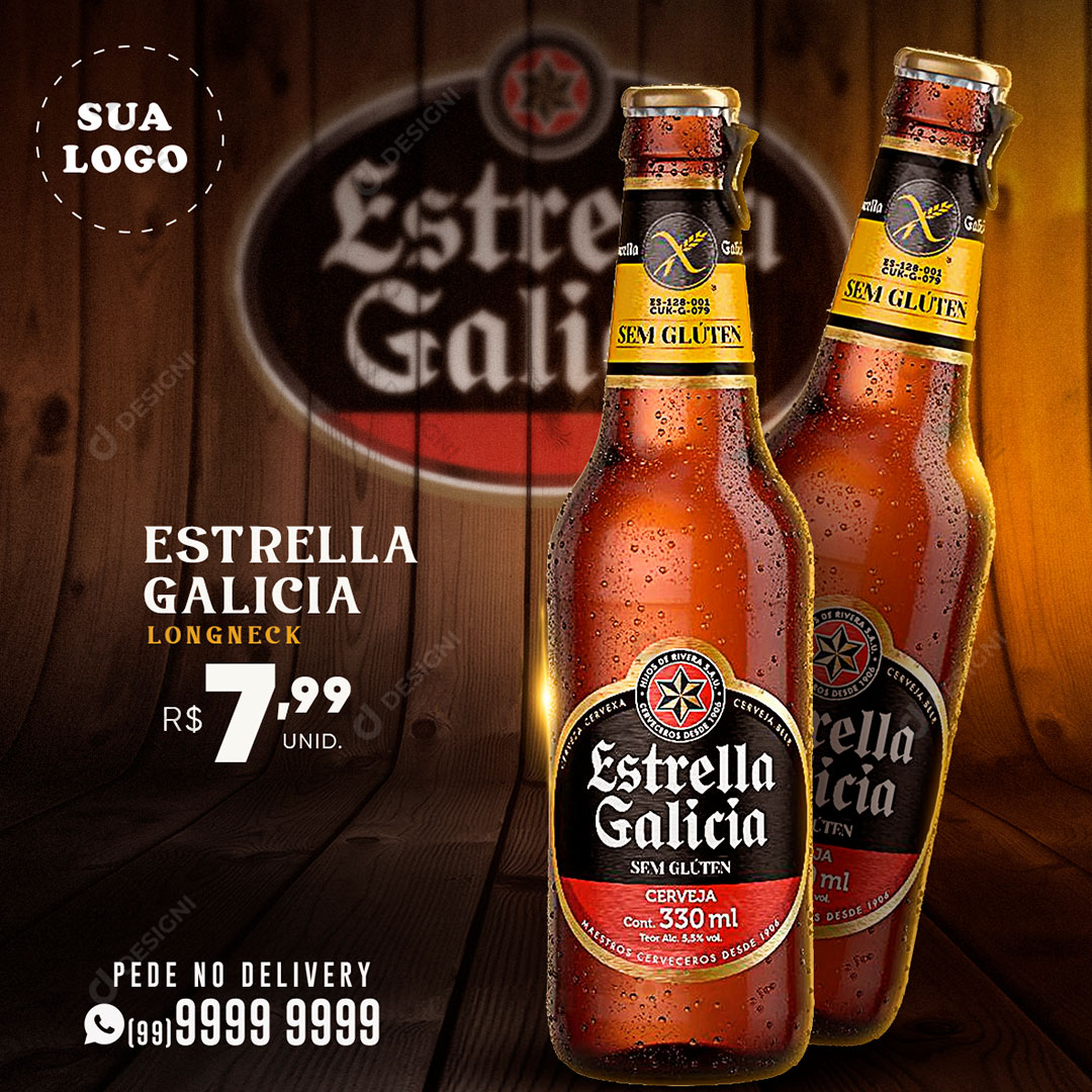 Post Distribuidora Cerveja Estrella Galacia Social Media PSD Editável