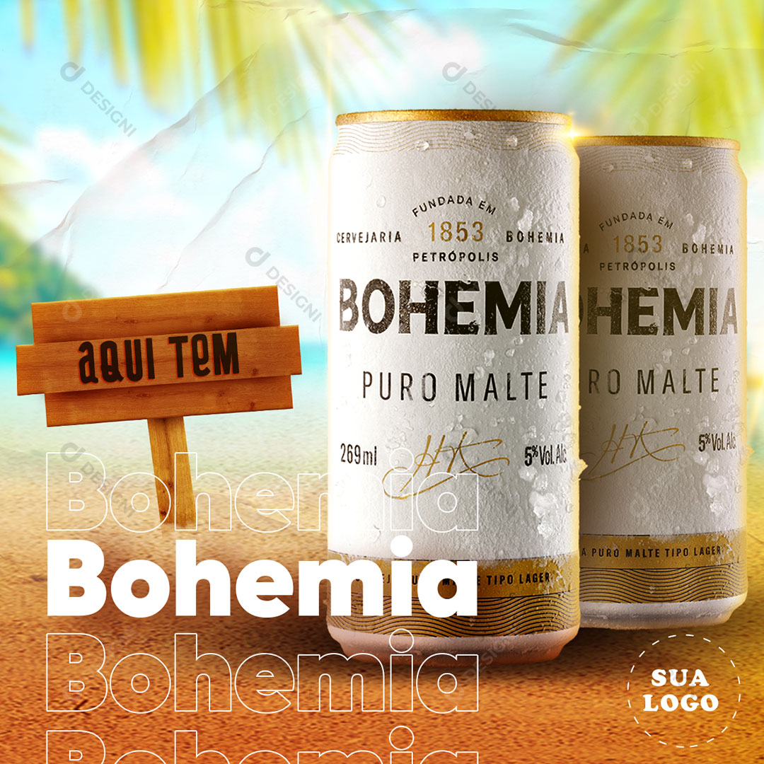 Post Feed Distribuidora Bohemia Puro Malte Social Media PSD Editável