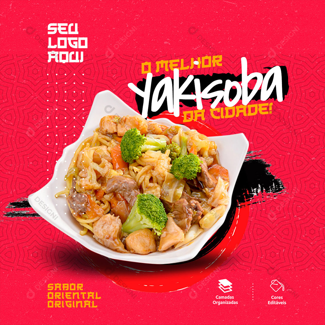 Post Feed Sushi O Melhor Yakisoba da Cidade Social Media PSD Editável