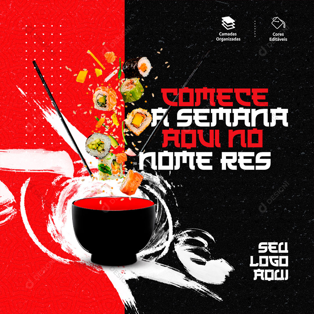 Post Feed Sushi Comece a Semana Social Media PSD Editável