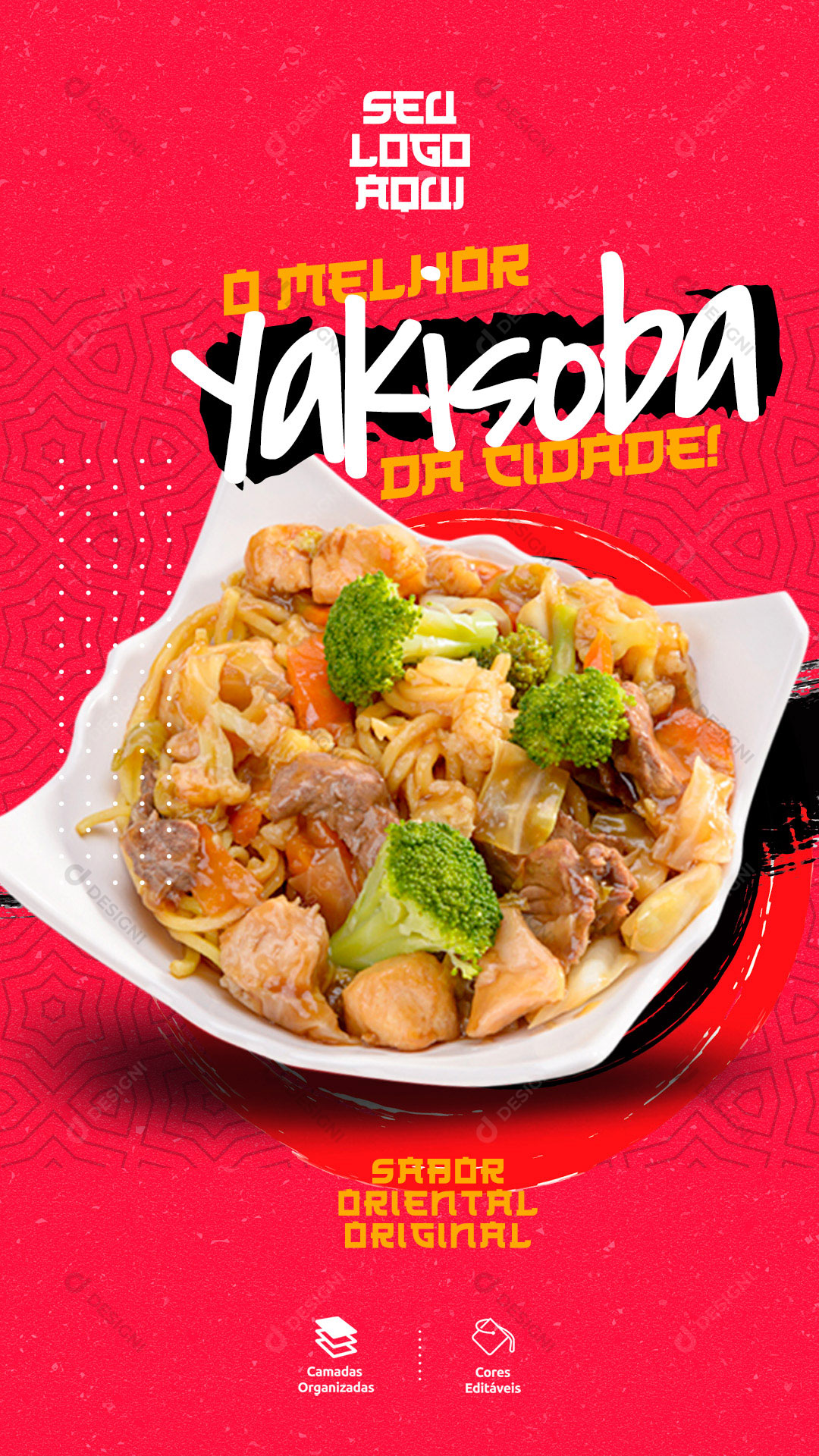 Post Story Sushi O Melhor Yakisoba da Cidade Social Media PSD Editável