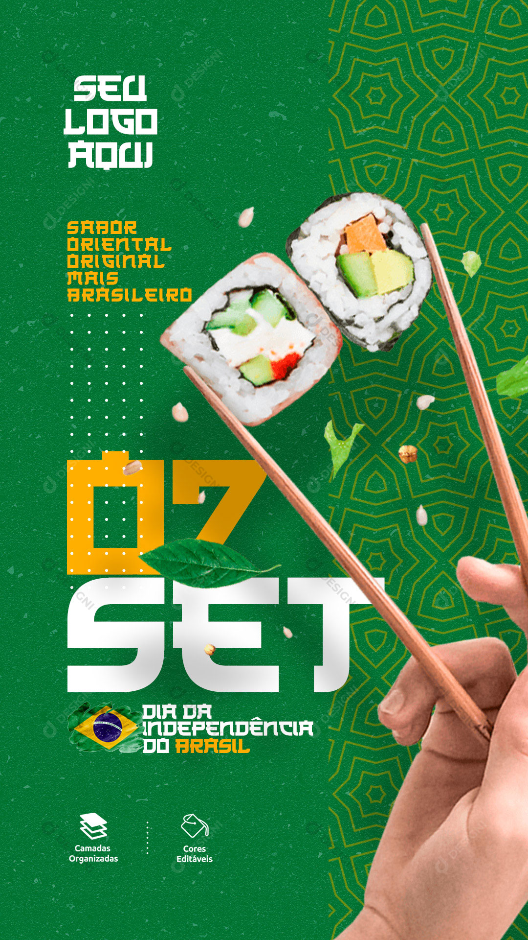 Post Story Sushi 07 de Setembro Sabor Oriental Social Media PSD Editável