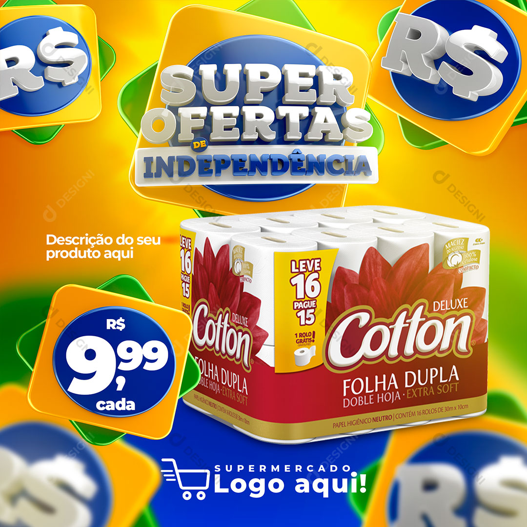 Post Supermercado Super Ofertas de Independência Produto Social Media PSD Editável