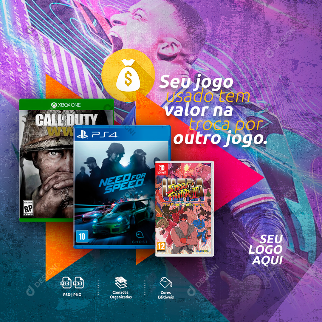 Seu Jogo Usado Tem Valor na Troca Por Outro Social Media PSD Editável