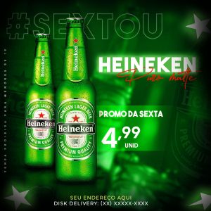 Post Feed Distribuidora Sextou Cerveja Heineken Social Media PSD Editável