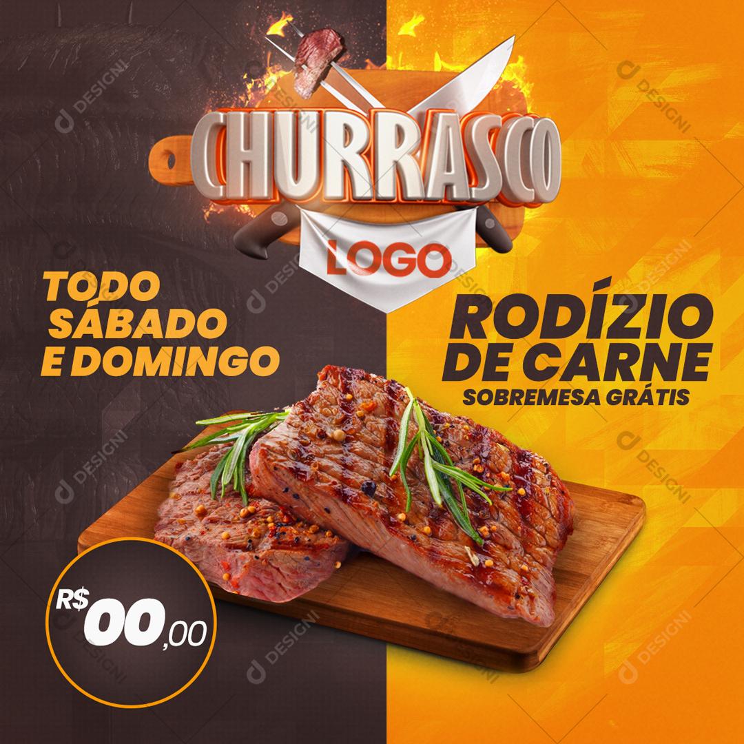 Post Churrascaria Rodízio de Carne Social Media PSD Editável