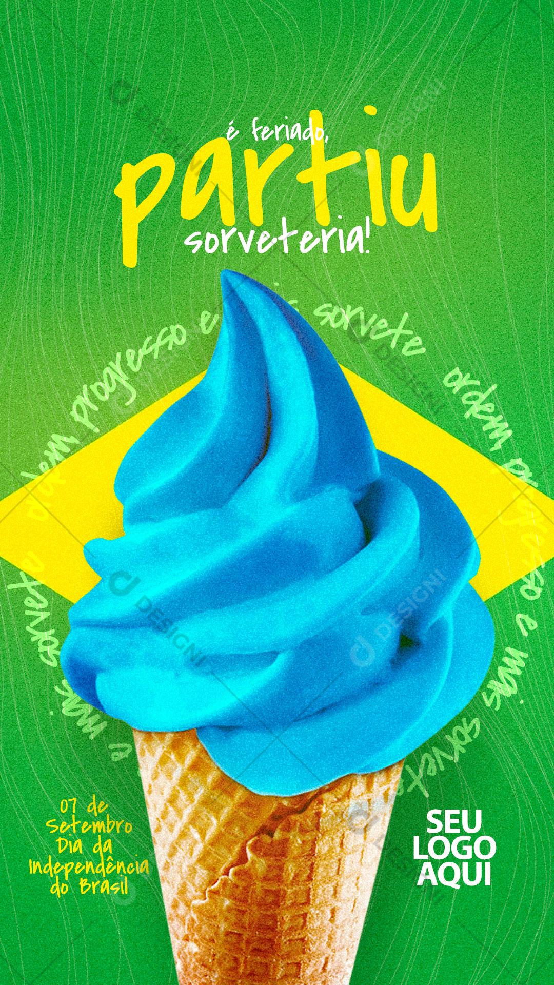 Post Story Sorveteria é Feriado Partiu Sorveteria Social Media PSD Editável