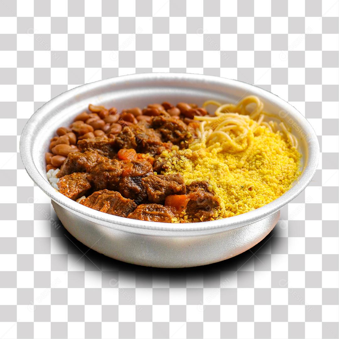 Marmita com Arroz, Carne, Macarrão, Feijão e Farofa PNG Transparente Sem Fundo
