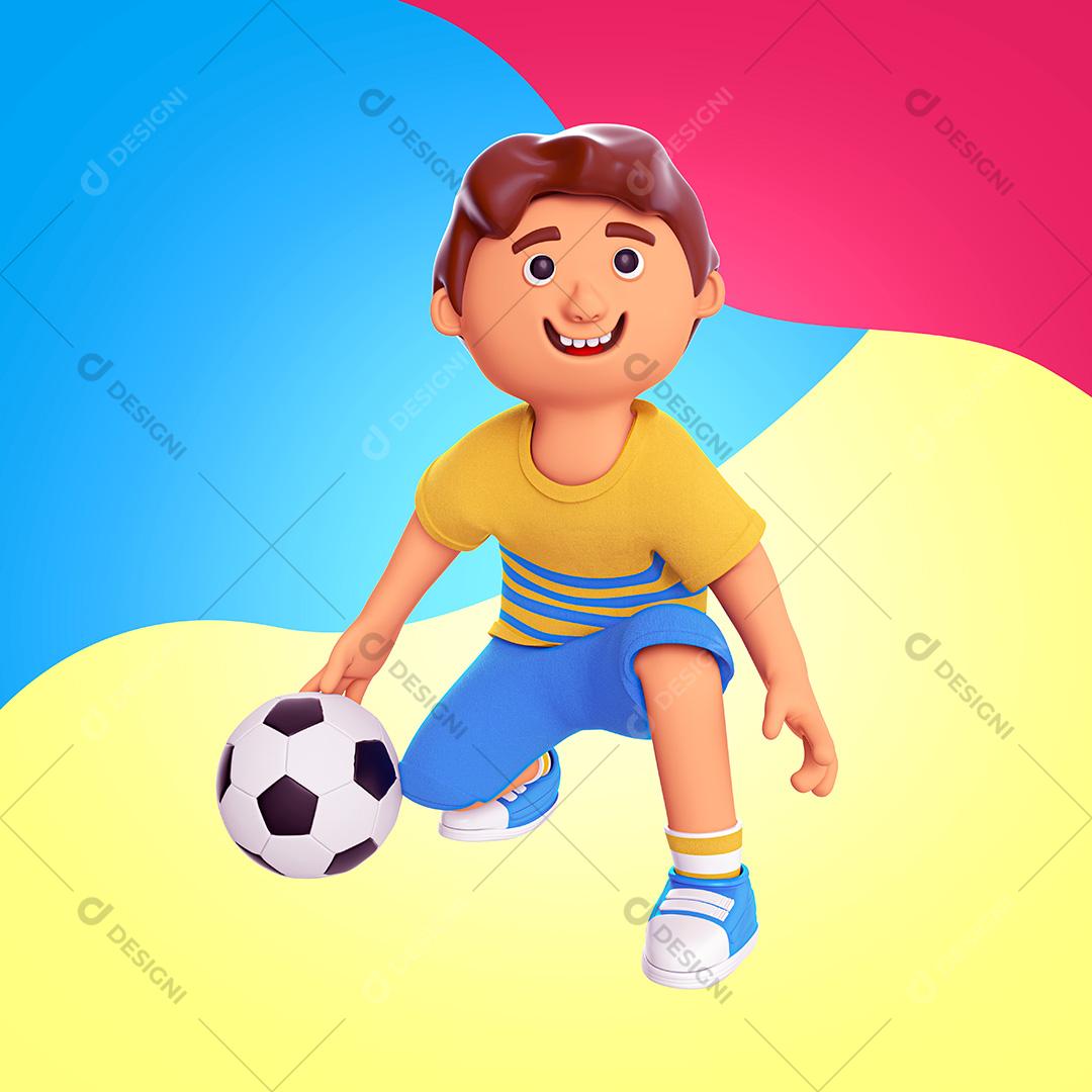 Elemento 3D Criança Menino com Bola PSD + PNG Transparente Sem Fundo