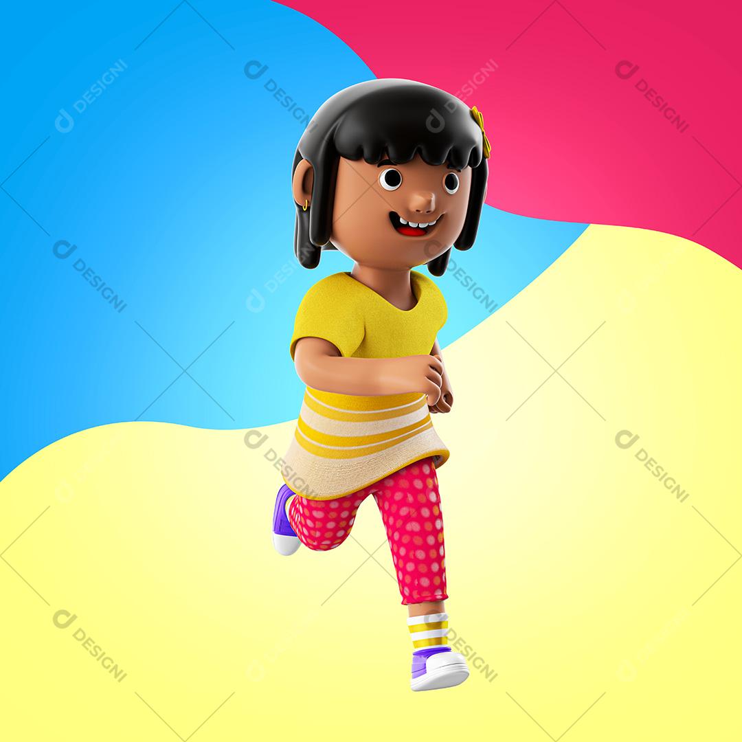 Elemento 3D Criança Menina Correndo PSD + PNG Transparente Sem Fundo